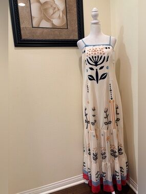 Rosa Clothing Strappy Tulle/ Poly Maxi Dress with Multicolor Flowers Print-L NWT